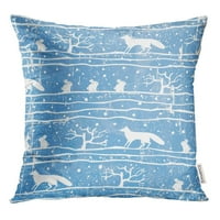 Zimski uzorci drveća Stripes Snježne pahulje lisice i zečevi bijeli plavi bacanje jastučnice za jastuk