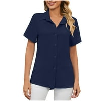 Ženska posteljina majica s majicama kratki rukav uredski bluze V vrat casual obični poslovni vrhovi