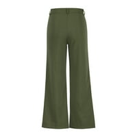 Pamučne posteljine hlače za žene elastični visoki struk Zip Sole boja zelene veličine m