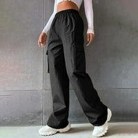 Homenesgenics ženske pantalone Yoga hlače Petite crnačke ženske casual hlače kaubojski džep ravno kombilizirana