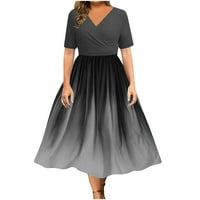 Ljetne haljine za žene Modni V izrez Haljina kratkih rukava Distrident Color A-line party haljine
