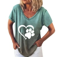 Bazyrey Womens V-izrez Ženski grafički kratki rukav Ispis Pulover modne majice tunika Zelena L