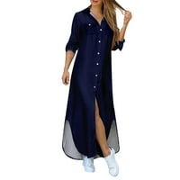 Haljina Xiuh za žene dugih rukava plus veličina haljina od punog boja na vratu Maxi haljina modna strana