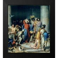 Bloch, Carl crni moderni uokvireni muzejski umjetnički ispis pod nazivom - Isus bacajući mjenjače novca