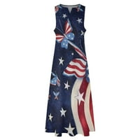 APEPAL Ljetna haljina Američka zastava Maxi haljina za ženske ležerne ljetne bez rukava bez rukava za sunčanje Dnevna haljina
