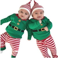 Sdjma božićne novorođene bebe dugih rukava + prugaste pantalone + trake za glavu