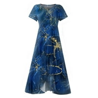 Ljetne haljine za žene V-izrez casual tiskane gležnjana dužina maxi haljina za odmor kratkih rukava plavi xxxl