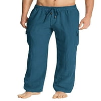 Glookwis muškarci elastične struke pantalone za slobodno vrijeme Ležerne prilike lagane dno ravno noge pune boje teretnih pantnih hlača Plava XL