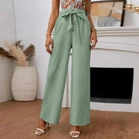 Wavsuf ženske hlače plus veličine čvrste široke noge pamučne platnene platnene zelene hlače veličine