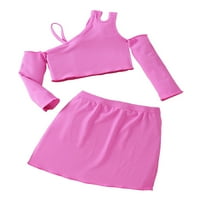 Bomotoo Girls Tops + suknje Jedno rame Outfit Solid Colles Sed Outfits Ležerne suknje setovi ružičaste