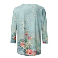 Amidoa T majice za žene Dressy Sleeve Boho cvjetna sitnica Summer Majica Proljetni posadni vrat Slim