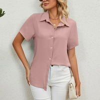 Ženski bluze Ženska modna casual puna labava majica kratkih rukava V-izrez Pink XL