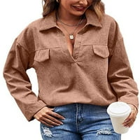 Glonme dame v vrat obične majice vreća za praznične vrhove pulover u boji pulover smeđe s