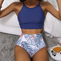 PXIAKGY Tankini kupaći odijela za žene Ženski tropski ispisani ispisani sportovi sportski kupaći kostim visoki struk bikini plavi + s