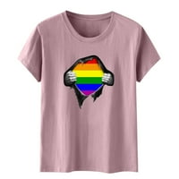 Qilakog Žene Ljetni modni vrhovi Casual Rainbow Ispiši kratki rukav majica okrugli vrat Casual Loose