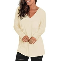 Košulje za žene Žene Ležerne prilike dugih rukava V izrez čiste boje T košulje Bluze Tuntic Theols T