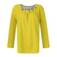 Ženske jeseni modni bluze s dugim rukavima, majice s dugim rukavima modne okrugle majice za žene Trendy Solid Color Comfy Tunic TOPS prodaja ili klirens žuta