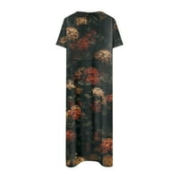 Ženske haljine cvjetni okrugli dekolte maxi gležnja duljina casual kratkih rukava ljetna haljina crna