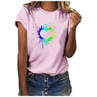 Majice Odeerbi Valentine za žene Ljeto kratki rukav modni uzročni okrugli vrat za ispis bluza ružičasta