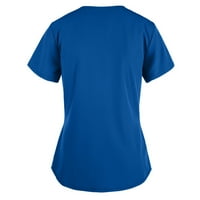Hoksml vrhovi Ženski kratki rukav V-izrez V-izrez Radna uniforma Pocket bluza u boji tamno plava s klipnjaštvom
