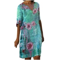 Daqian Clearsance haljine s dugim rukavima Ženske rukave Haljine modni cvjetovi ispisani struk sandress