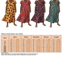 HAITE Women Retro kratki rukav Duga haljina Ležerne prilike Ruched Ljeto Plaža Sundress Party Baggy