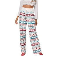 Zimske plus veličine božićne hlače za žene, modni casual božićni ispisani džep elastični struk širok