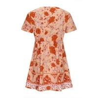 Usmixi haljine za žene elastična struka Vintage Bohemian Beach kratke suncobrane kratkih rukava V-izrez cvjetni ispis ljetna mini sunčanica narančasta