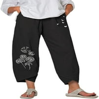 Dabuliu posteljina obrezana labava pamučna široka noga Capris hlače za žene Ženske obrezirane hlače