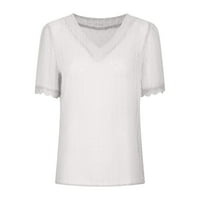 Cacommmark PI vrhovi za žene čišćenje Žene Casual Solid kratkih rukava V-izrez Majica Majica Bluza Pink