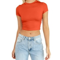 Wendunide Womens T košulje Žene Ljeto kratki rukav Slatki usjevi Ležerne prilike Basic Crewneck Slim Fit T majice Narančasta