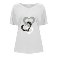 Cara Lady Ženska moda V-izrez Print Pulover Ležerne majica s kratkim rukavima bijeli l
