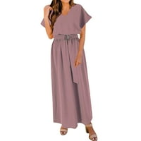 Žene ljetna casual haljina modni elegantni V izrez Solid Bool Swing labavi pojas Plus Veličina A-line