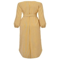 Trowalk dame košulja haljine V izrez Ljeto Midi haljina s dugim rukavima za žene boemske prugaste žute