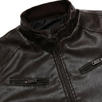 Juebong Dressing PU kožna jakna za dječake za muškarce otvorena prednja kardigan uredska radna koža plus flis jakna, motociklistička jakna, toplica kožna jakna, kafa, xxl