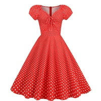 Žene 50s 60s Vintage kratki rukav Polka tat koktel ljuljačka haljina 1950-ih Retro Rockabilly Audrey Hepburn mamurske haljine crvene xxl