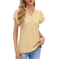 Ženske radne majice V izrez ruffle showeve bluze s kratkim rukavima Ljeto Dressy casual vrhovi žuti