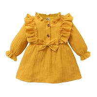 Toddler Baby Girl Haljina Baby Girl Fall odjeća Ruffle dugi rukav Slatka haljina Bowknot žuta 12- mjeseci