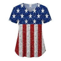 Američke zastave Proljetne vrhove za žene T majice Štampana njega V izrez 4. srpnja Ženske grafičke