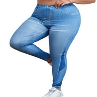 Niuer Women plus veličina tajice Tummy Control Fau Traper Pant Slim noga lažne traperice Prevelike pantalone Visoki struk Jeggings Blue XL
