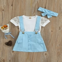 Dojenčad za djevojke odjeću s kratkim rukavima pune boje rub + suknja za suspenziju + ljetni set za