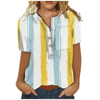 Ženske vrhove Henley Women Bluse Casual Striped Tee Short rukavi ljetni bluze s više boja m