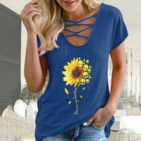 Dqueduo majice za žensku ljetnu majicu kratki rukav suncokret za suncokret Criss Cross casual vrhovi