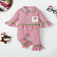 Xingqing Božićne pidžame za dečke devojke Santa Stripe dugmad s dugim rukavima vrhovi hlača Toddlers