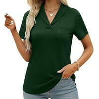PBNBP Plus veličina za žene Ljeto u boji V izrez rever kratki rukav sa džepnim majicama Bluza Žene ležerne