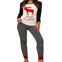 Ženska božićna prugasta otisnuta pograna dvodijelna pidžama Set dame Xmas Boja blok za spavanje dugih rukava + hlače noćne odjeće hlače salon