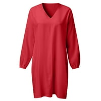 Ženska haljina ženska modna casual labava boja košulja O-izrez dugih rukava crvena l