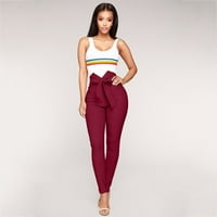 Zzwxwb duge hlače za žene Ženske ljetne hlače visoke struke luk tanke jednostavne elastične hlače crveno