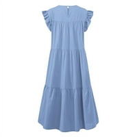 Ljetne haljine za žene okrugli izrez temperaturni mini tiskani A-line kratkih rukava Club haljina plava
