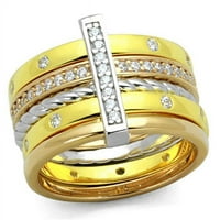 Alamode LOS810- Ženska rodijum i zlato i ružino zlato srebrni prsten sa AAA CRT CZ-a CLEAR - Veličina 8